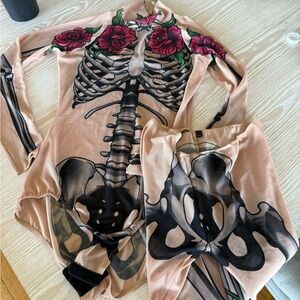Skeleton Print Shapewear Bodysuit - Black and Pink